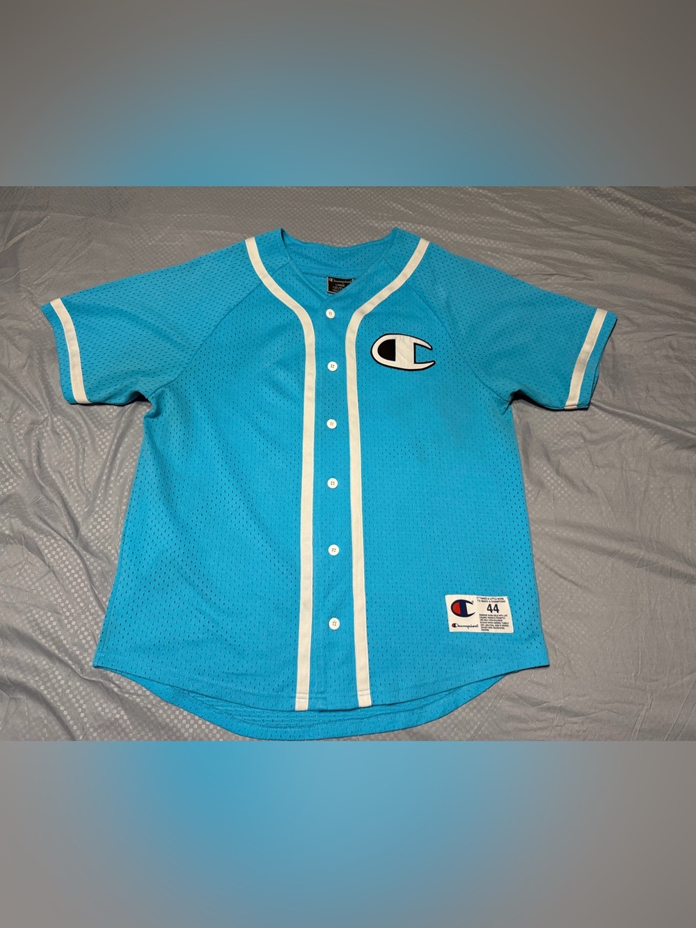 Size L - Champion Embroidered Baseball Jersey light blue
